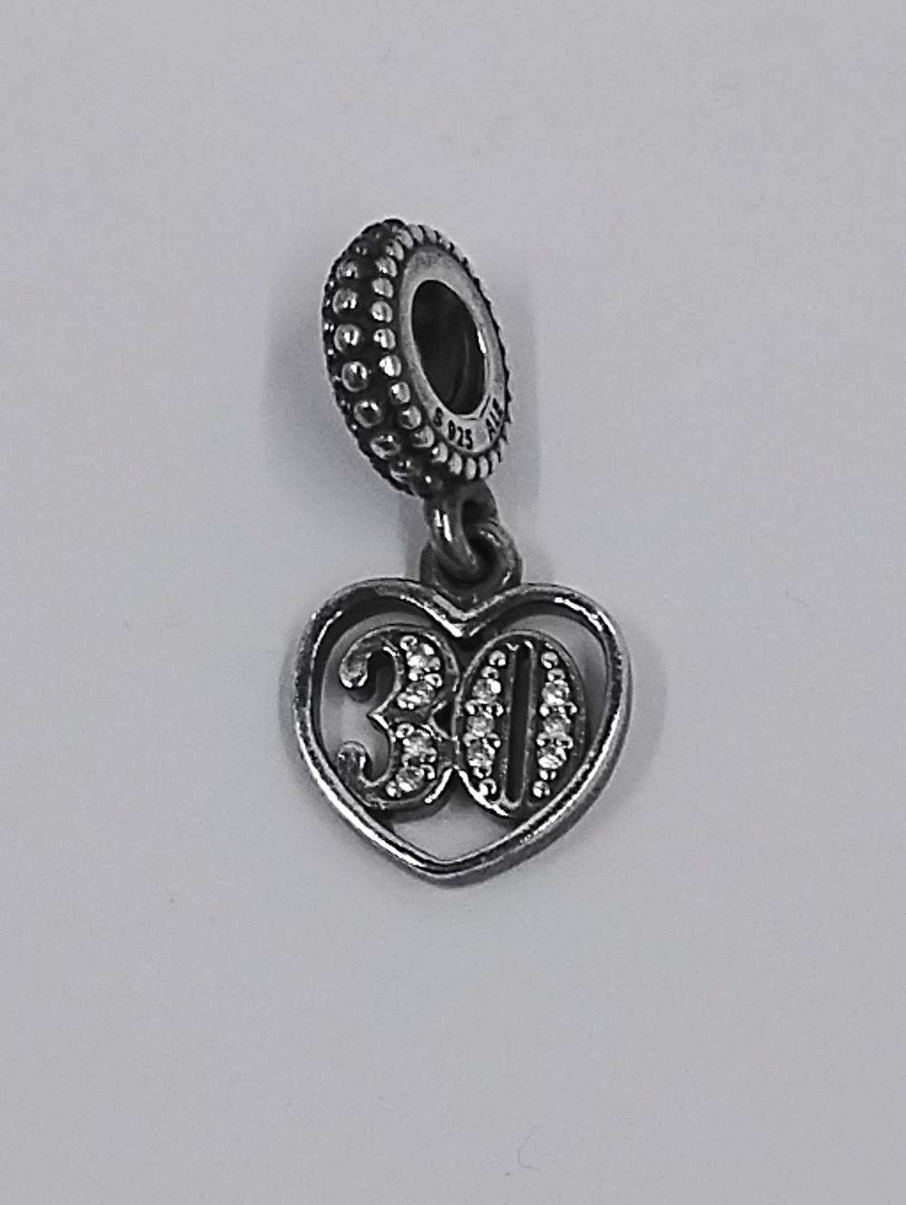 Pandora Sterling Silver Cubic Zirconia '30' Heart Dangle Charm